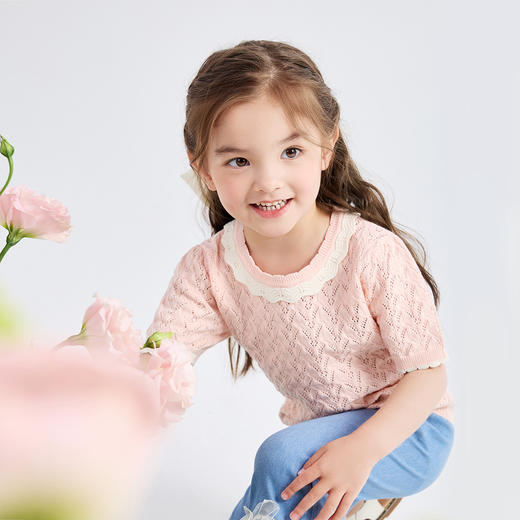 笛莎Deesha 童装2024夏季新款时尚镂空毛织T恤 商品图6