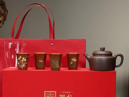 德钟梅兰竹菊紫砂壶套装 商品图5
