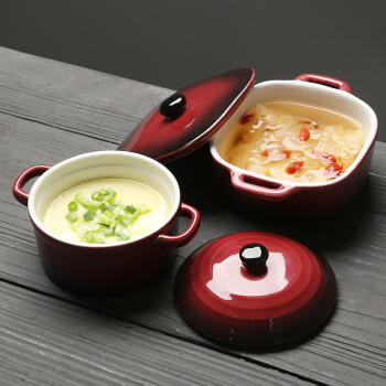 苏氏陶瓷创意双耳带盖汤盅炖罐汤煲盅陶瓷2个装红棕小汤盅350毫升 商品图0