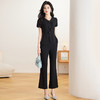 时尚气质套装，短袖收腰小衫+喇叭裤职业两件套QYM-TB-FD1596-Y 商品缩略图0