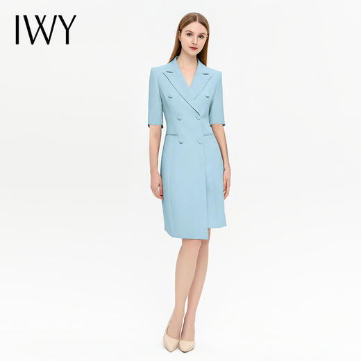 IWY/蓝色西装连衣裙短袖高级气质主持人时尚通勤职业装美容院工装Q13209 商品图3