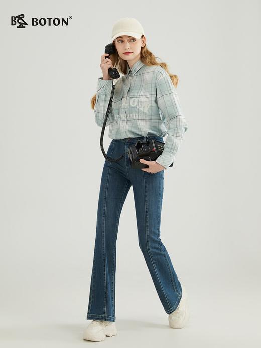 【柔软清】波顿春秋女浅蓝色格子衬衫宽松百搭休闲高端LS976123 商品图2