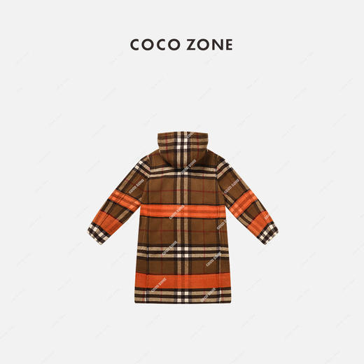 COCO ZONE 秋冬格纹连帽呢子大衣气质单排角扣毛呢外套 23C30000 商品图1