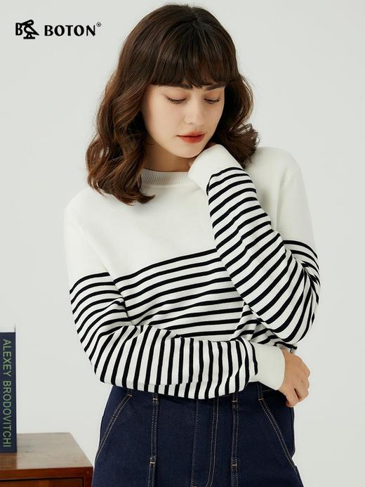 波顿春秋季条纹针织衫设计感小众打底衫高端美式休闲上衣LU107323 商品图1