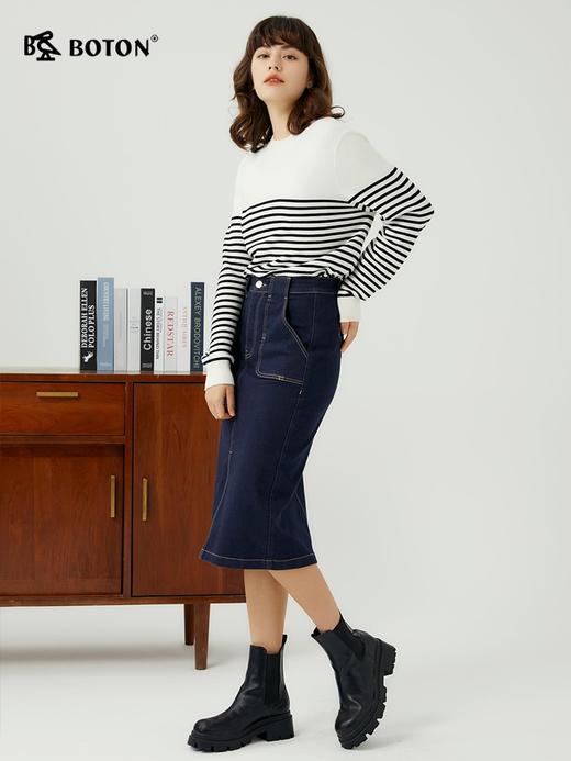 波顿春秋季条纹针织衫设计感小众打底衫高端美式休闲上衣LU107323 商品图4