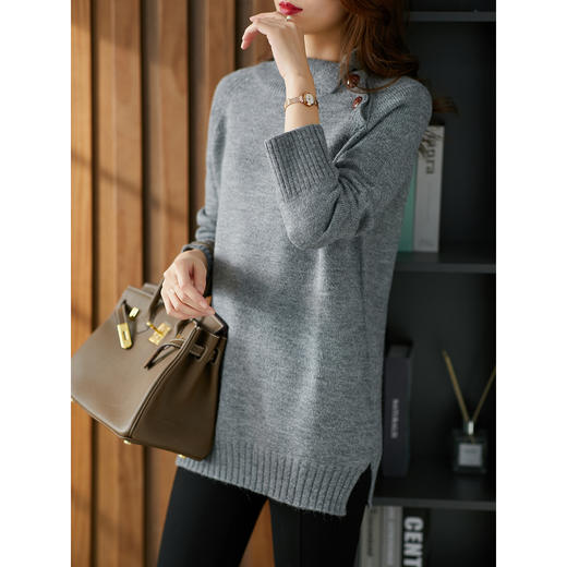 68355原形宽松羊毛针织衫女中长款2024秋冬季新款韩版显瘦套头高领毛衣 商品图1