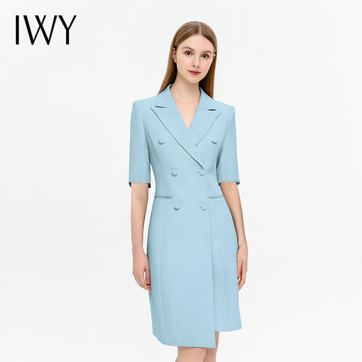 IWY/蓝色西装连衣裙短袖高级气质主持人时尚通勤职业装美容院工装Q13209 商品图0