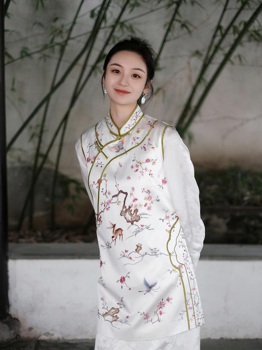 盛唐牡丹|高货 重缎真丝手工刺绣梅鹿纹马甲 [特价品](不退不换) 商品图4