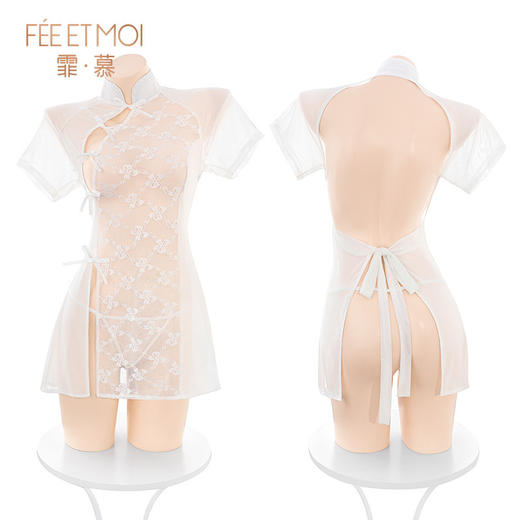 【霏慕】蕾丝拼纱透身裸臀旗袍6232情趣内衣性感透视露胸古风 商品图4