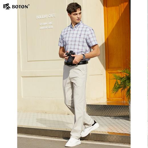 【抗皱挺阔】波顿春夏男士短袖蓝色格子高端休闲衬衫MS016223 商品图3