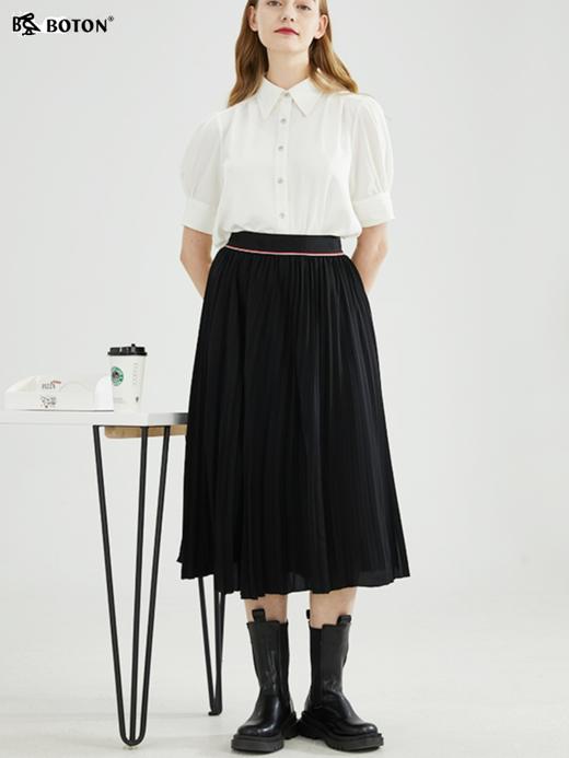 【丝绸顺滑】波顿2024夏季女士净色泡泡袖短袖衬衫休闲上衣LS838223 商品图4