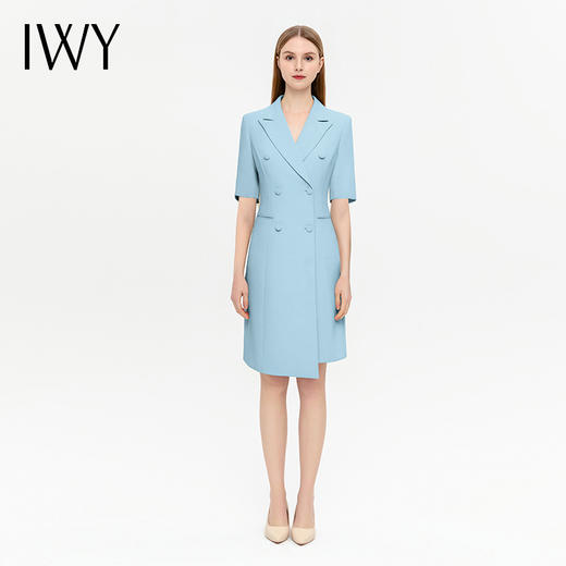 IWY/蓝色西装连衣裙短袖高级气质主持人时尚通勤职业装美容院工装Q13209 商品图4