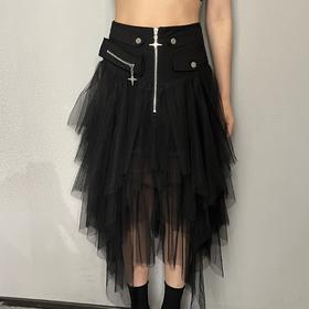 3-17GD腰头设计链性拼接网纱长半裙40515（黑） 夏季 142170110321