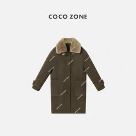 COCO ZONE美拉德秋冬气质大衣拉链可拆毛领毛呢外套23C19866