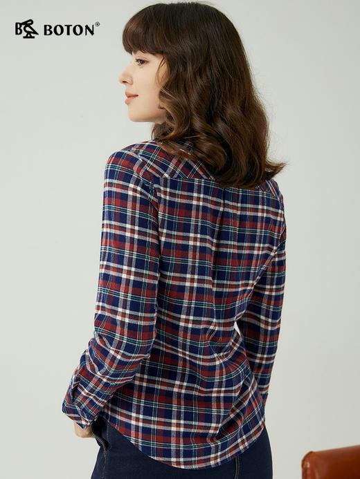 波顿春秋女士长袖红蓝色格子衬衫美式休闲高端衬衣LS996323 商品图1