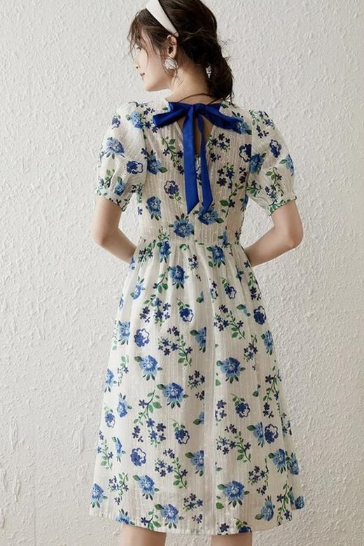 LOUIS YAO/白鹿语 大花朵泡泡袖圆领露背连衣裙 12491 商品图2