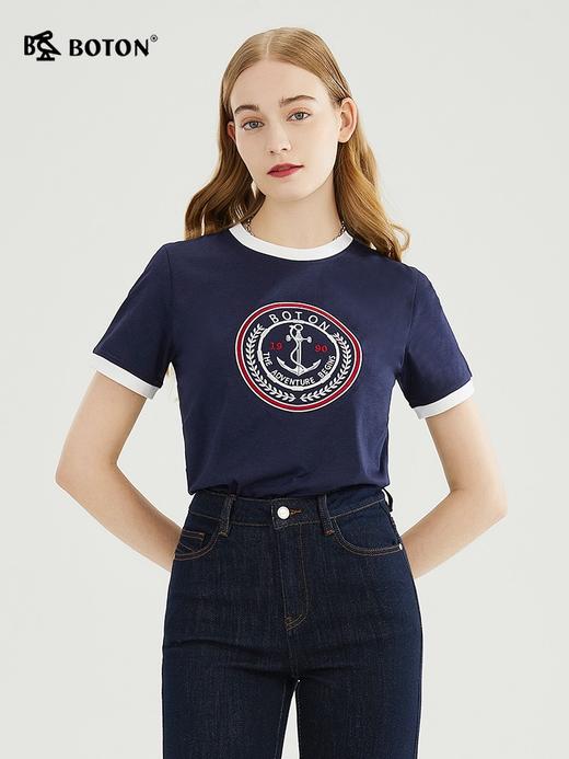 【精致刺绣】波顿春夏女士圆领潮短袖T恤高端时尚修身LT287223 商品图4