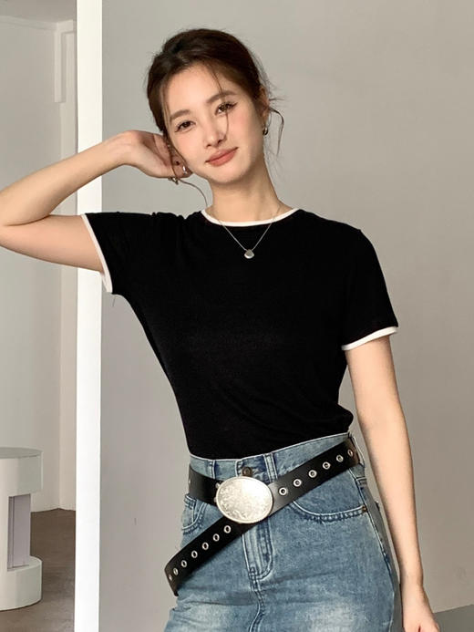 新款兰精天丝打底衫女假两件圆领短袖上衣夏季修身百搭显瘦t恤_ym 商品图0