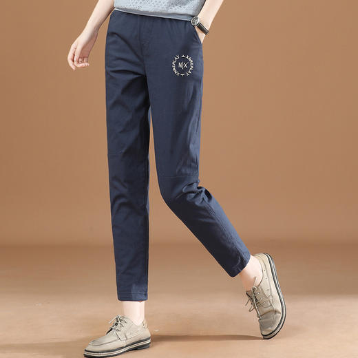 2024年春秋新款松紧腰刺绣宽松休闲裤女显瘦哈伦裤长裤子薄PT9357-WX073-DC149 商品图0