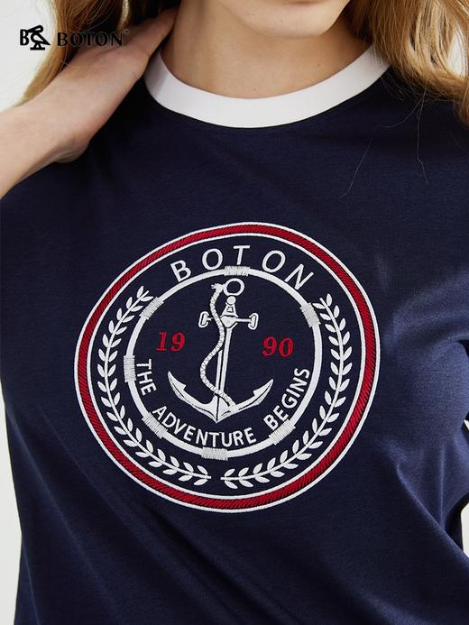 【精致刺绣】波顿春夏女士圆领潮短袖T恤高端时尚修身LT287223 商品图5