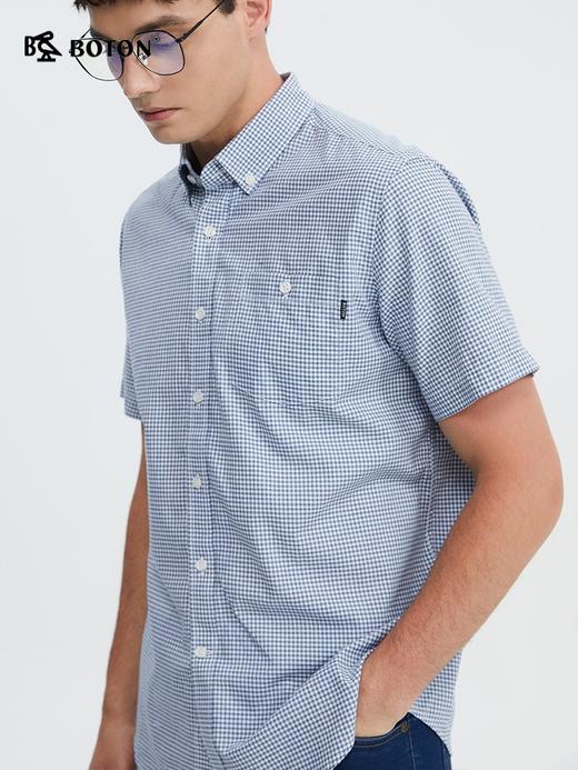 波顿男士短袖灰蓝色格子衬衫高端美式休闲衬衣MS032224 商品图2
