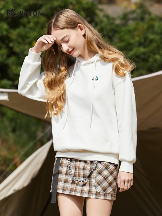 波顿春秋高端女士白色连帽小个子潮牌卫衣落肩百搭宽松LT293123 商品图3