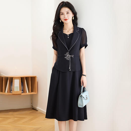 中式西装外套+无袖中长款连衣裙两件套QYM-TB-FD0912-Y 商品图0