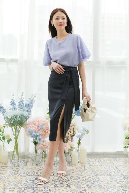 Le Malene 机理感圆领泡泡袖上衣 13057 商品图5