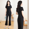 时尚气质套装，短袖收腰小衫+喇叭裤职业两件套QYM-TB-FD1596-Y 商品缩略图4