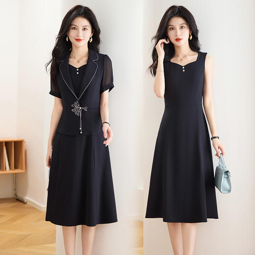 中式西装外套+无袖中长款连衣裙两件套QYM-TB-FD0912-Y 商品图4