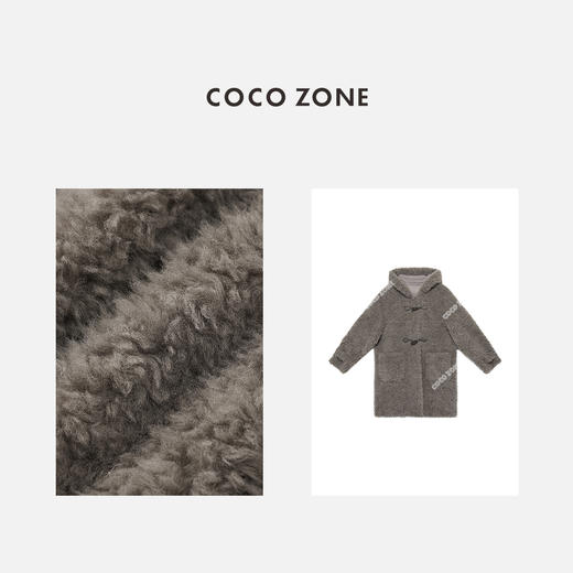 刘一一&COCO ZONE 冬季中长款连帽复古牛角扣羊毛外套 23C30783 商品图2