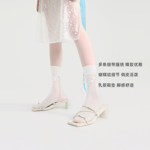 lost in echo2024夏季新款交叉细条带蝴蝶结外穿高跟凉拖鞋一脚蹬 商品图4