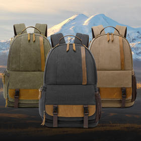 帆布休闲上下分仓双肩摄影背包（适合1机3镜头，可装70-200）