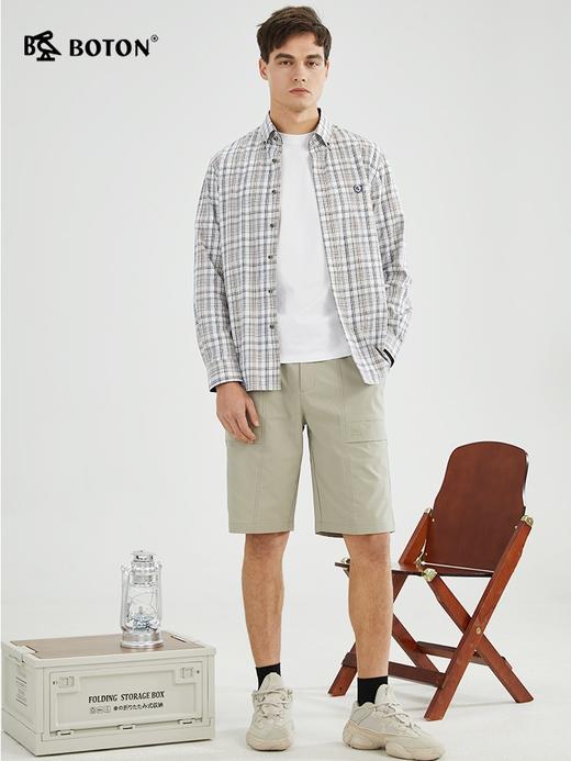 【免烫易打理】波顿杏蓝白男士长袖格子衬衫高端衬衣MS700123 商品图3