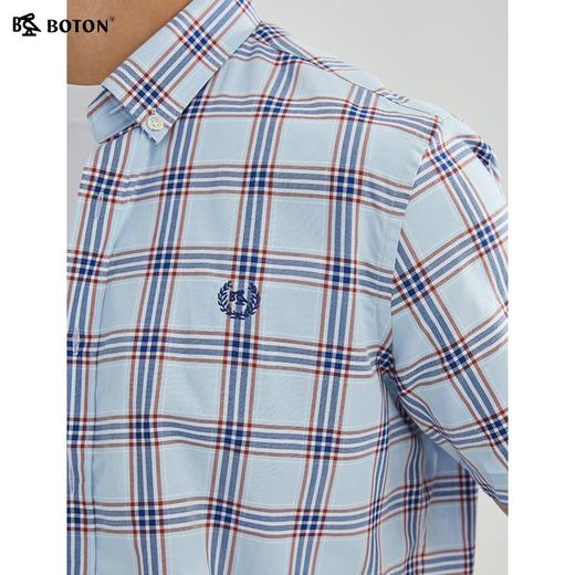 【抗皱挺阔】波顿春夏男士短袖蓝色格子高端休闲衬衫MS016223 商品图4