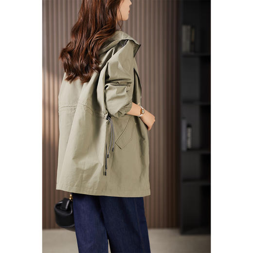 89913原形设计感休闲连帽廓形风衣女2024春季新款宽松显瘦抽绳外套上衣 商品图4