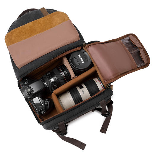 帆布休闲上下分仓双肩摄影背包（适合1机3镜头，可装70-200） 商品图4