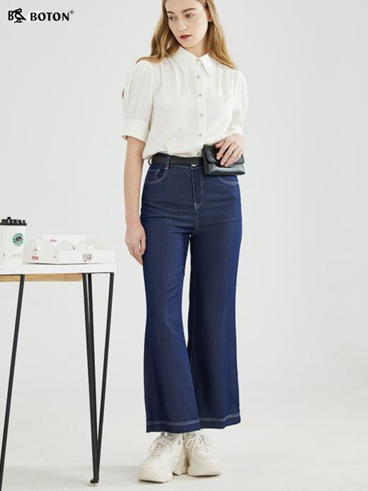 【丝绸顺滑】波顿2024夏季女士净色泡泡袖短袖衬衫休闲上衣LS838223 商品图2