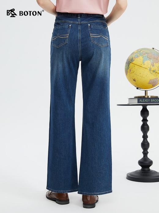 波顿女士深蓝色宽松直筒春秋季牛仔高腰美式休闲高端裤子LE318124 商品图1