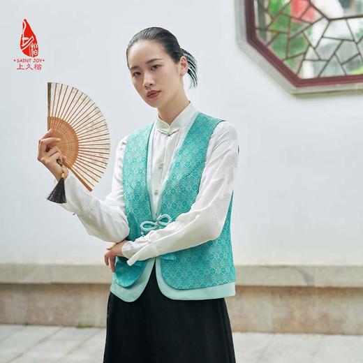 SAINTJOY/上久楷宋锦中式马甲 菱纹定胜 绿定胜 DWS24014 商品图1