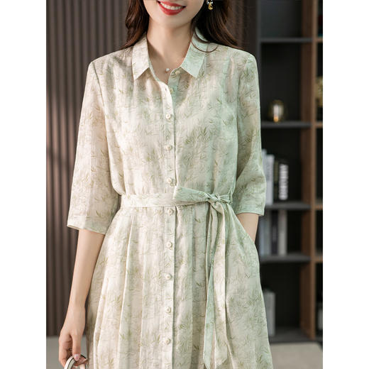 85781原形新中式印花苎麻连衣裙女长款裙子2024春夏季新款韩版衬衫裙 商品图3