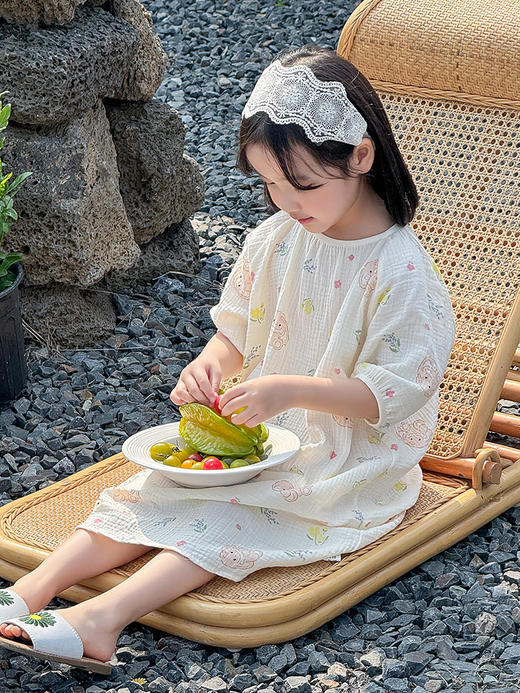 【夏季新款女童纯棉纱布睡裙】女童睡裙2025夏季纯棉纱布，越洗越软吸汗透气不闷热，薄款短袖睡衣中大童甜美居家儿童连衣裙睡衣QQ 商品图5