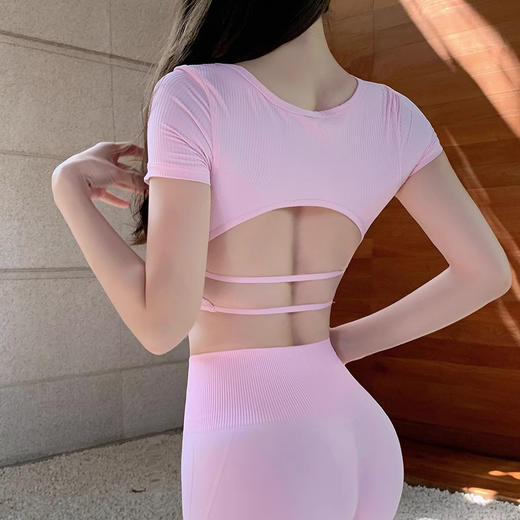 【限时秒】YOGACODE【火树银花系列】2024 方领性感露背短款运动T恤跑步健身上衣DST716 商品图0