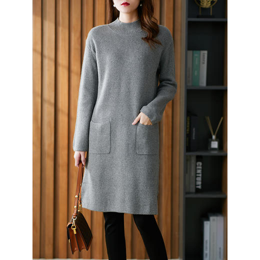 59549原形半高领毛衣女2024秋冬新款韩版中长款直筒纯色百搭打底针织衫 商品图3