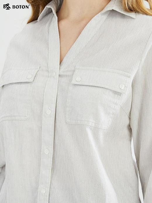【肌理条纹感】波顿春秋高端女V领七分袖衬衫纯色百搭白LS980123 商品图4
