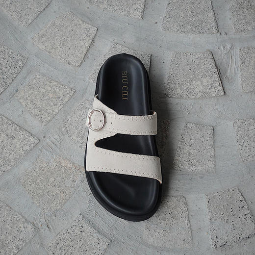 BIUCILI「Lazy summer」原创设计简约牛皮厚底一脚蹬勃肯凉拖鞋女 商品图6