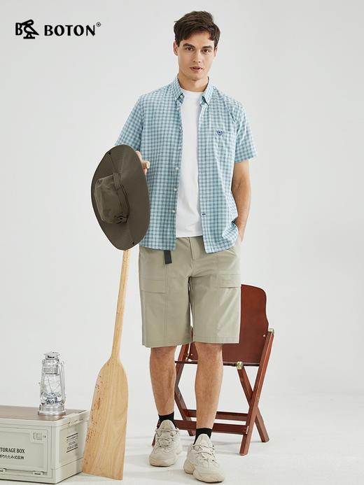 【精致儒雅】波顿春夏男士短袖灰绿色格子高端休闲衬衫MS017223 商品图2