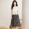 拼结假两件雪纺裙，时尚中长款印花裙百褶连衣裙QYM-TB-FD1653-Y 商品缩略图1