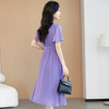 时尚高腰褶皱垂感纯色，中长裙短袖A字裙QYM-TB-FD1339-Y 商品缩略图3