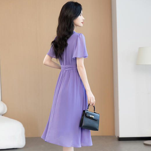 时尚高腰褶皱垂感纯色，中长裙短袖A字裙QYM-TB-FD1339-Y 商品图3